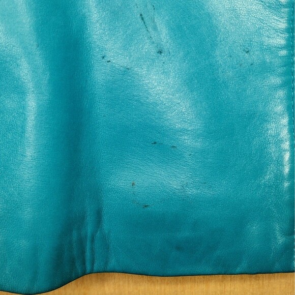 St Johhn Marie Gray Turquoise Soft Leather Short Jacket Medium - Picture 9 of 16